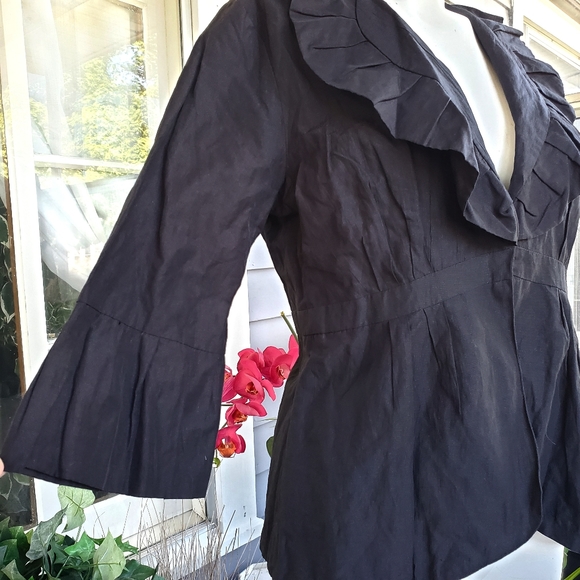 Cabi Black Metallized Polycotton Ruffle Pleated Dressy Jacket/Blazer with Lining - Picture 3 of 10